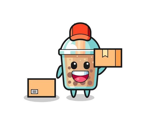 Mascot Illustration Bubble Tea Courier Cute Style Design Shirt Sticker — Stock Vector