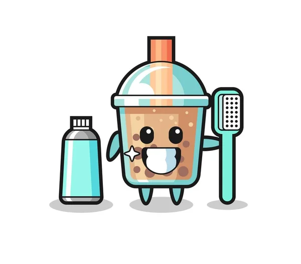 Mascot Illustration Bubble Tea Toothbrush Cute Style Design Shirt Sticker — Stock Vector