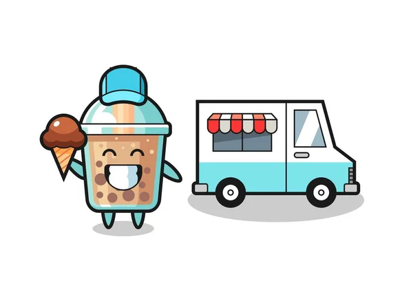 Mascot Cartoon Bubble Tea Ice Cream Truck Cute Style Design — Stock Vector