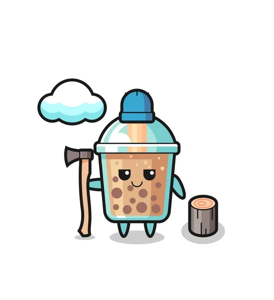 Character Cartoon Bubble Tea Woodcutter Cute Style Design Shirt Sticker — Stock Vector