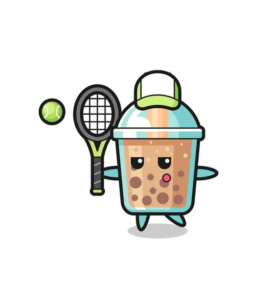 Comicfigur Bubble Tea Als Tennisspieler Niedliches Design Für Shirt Aufkleber — Stockvektor