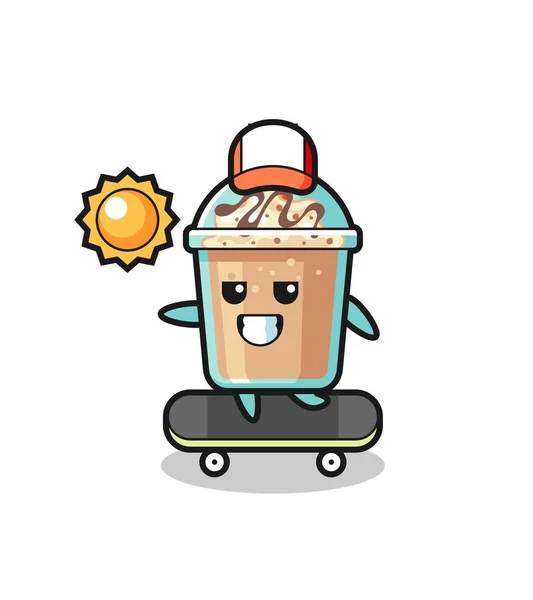 Milkshake Carácter Ilustración Paseo Monopatín — Vector de stock