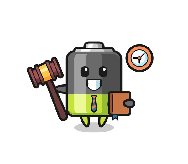 Desenho Animado Mascote Bateria Como Juiz Design Estilo Bonito Para — Vetor de Stock