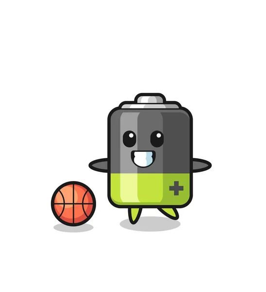 电池卡通的例子是打篮球 T恤的可爱风格设计 标志元素 — 图库矢量图片