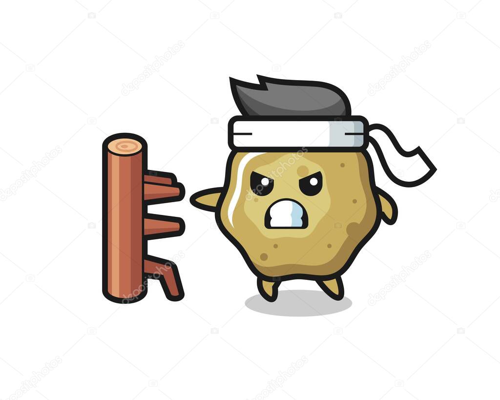 loose stools cartoon illustration as a karate fighter , cute style design for t shirt, sticker, logo element