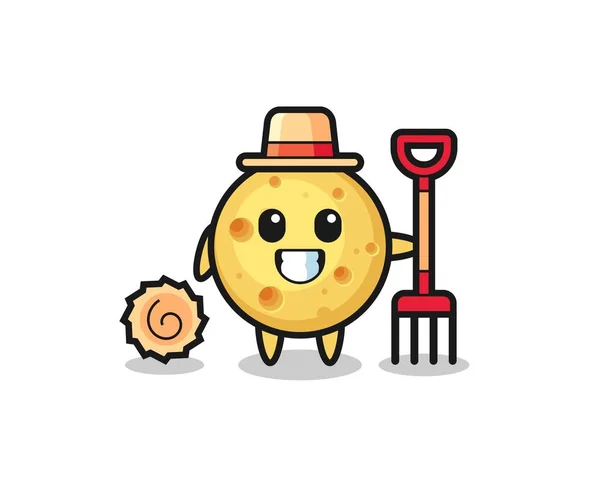 Personagem Mascote Queijo Redondo Como Agricultor Design Estilo Bonito Para —  Vetores de Stock