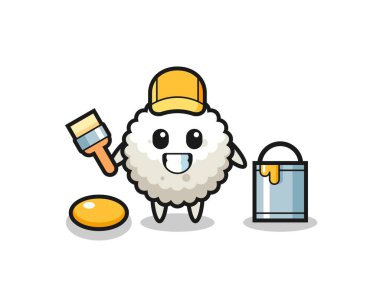 Bir ressam olarak pirinç topu tasviri, tişört, etiket, logo elementi için şirin bir tasarım.