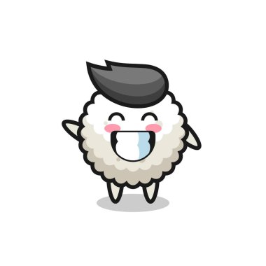 Pirinç topu çizgi film karakteri el hareketi yapıyor. Tişört, çıkartma, logo elementi için şirin bir tasarım.