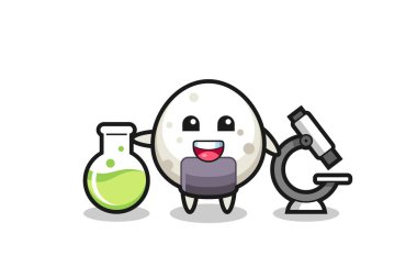 Onigiri 'nin maskot karakteri bilim adamı. Tişört, çıkartma, logo elementi için şirin bir tasarım.