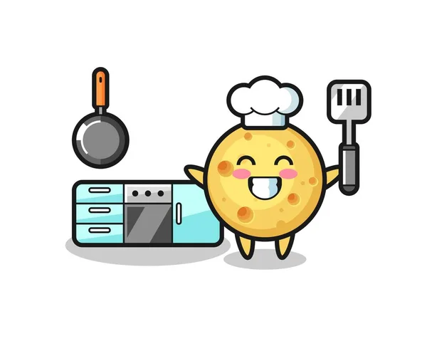 Cheese Character Illustration Chef Cooking Cute Style Design Shirt Sticker — Stock Vector