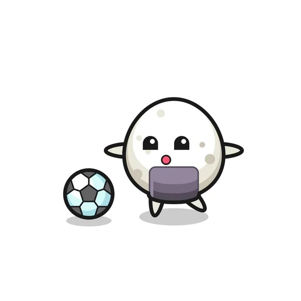 Illustratie Van Onigiri Cartoon Het Spelen Van Voetbal Leuke Stijl — Stockvector