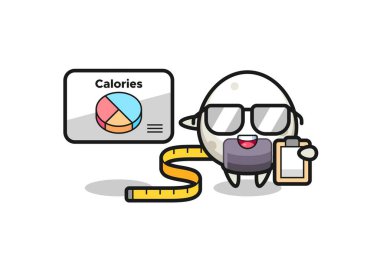 Onigiri maskotunun bir dietisyen olarak tasviri, tişört, etiket, logo elementi için şirin bir tasarım.