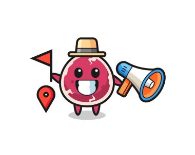 Tur rehberi olarak sığır eti karikatürü, tişört, etiket, logo elementi için şirin bir tasarım.