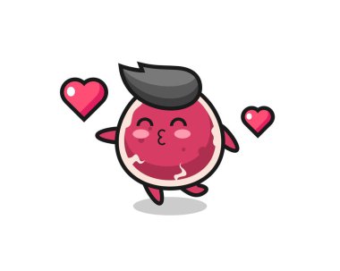 Biftek karakteri, öpüşme hareketi, tişört, etiket, logo elementi için şirin bir tasarım.