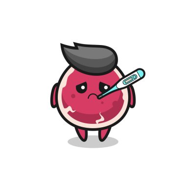 Ateşi olan sığır maskotu karakteri, tişört, etiket, logo elementi için şirin bir tasarım.