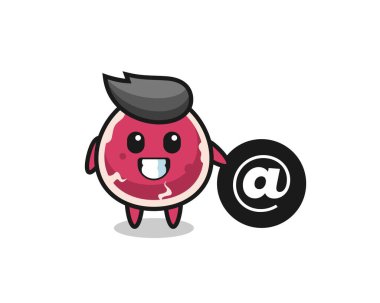 T-shirt, çıkartma, logo elementi için şirin bir tasarım sembolünün yanında duran sığır etinin çizgi film çizimi