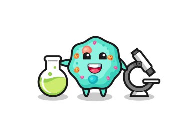 Amoeba 'nın bir bilim adamı olarak maskot karakteri. Tişört, çıkartma, logo elementi için şirin bir tasarım.