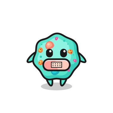 Ağzı bantlı amiplerin çizgi film çizimi, tişört, etiket, logo elementi için şirin bir tasarım.