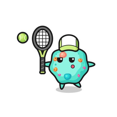 Bir tenis oyuncusu olarak amipin çizgi film karakteri, tişört, etiket, logo elementi için şirin bir tasarım.