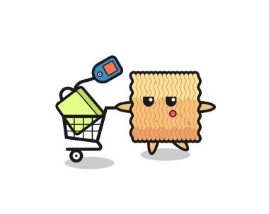 Çiğ erişte çizimi, alışveriş arabası, tişört, çıkartma, logo elementi için şirin bir tasarım.