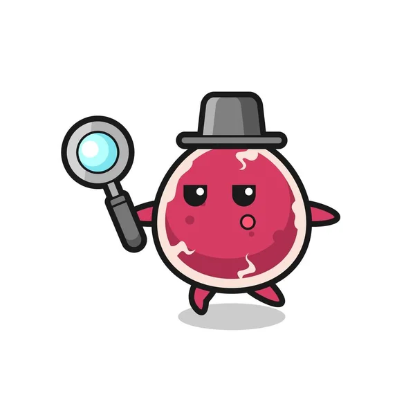 Carne Personagem Cartoon Procurando Com Uma Lupa Design Estilo Bonito —  Vetores de Stock