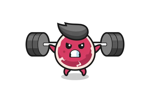 Beef Mascot Cartoon Barbell Cute Style Design Shirt Sticker Logo — Stock Vector