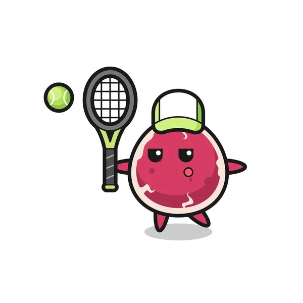 Personaje Dibujos Animados Carne Res Como Jugador Tenis Diseño Estilo — Archivo Imágenes Vectoriales