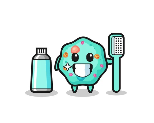 Mascot Illustration Amoeba Toothbrush Cute Style Design Shirt Sticker Logo — Stock Vector