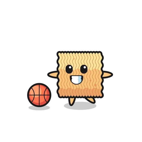 Мультипликация Сырой Моментальной Лапши Игра Баскетбол Симпатичный Дизайн Футболки Стикер — стоковый вектор