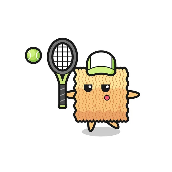 Cartoon Karakter Van Rauwe Instant Noodle Als Tennisspeler Leuke Stijl — Stockvector