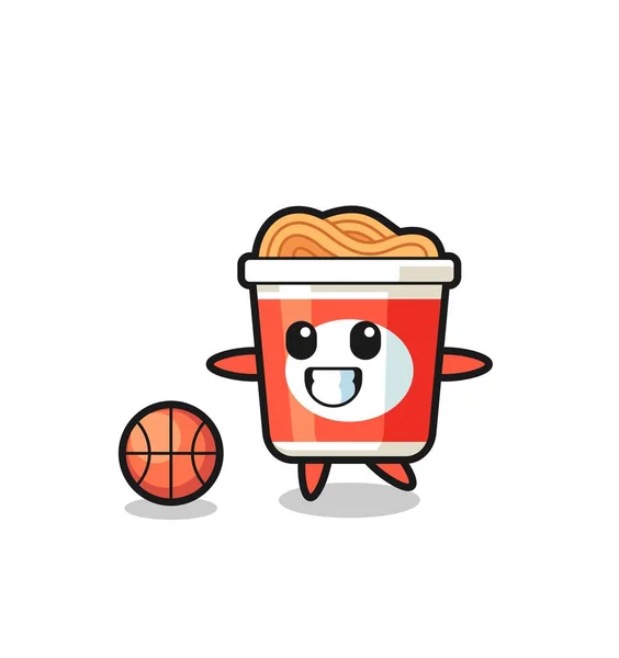 Ilustração Desenho Animado Macarrão Instantâneo Está Jogando Basquete Design Estilo — Vetor de Stock