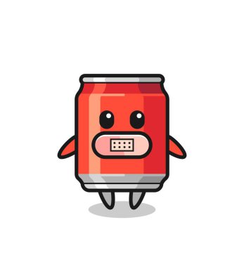 Ağzında bant, tişört, çıkartma, logo elementi için şirin bir tasarım olan içki kutusunun çizgi film çizimi