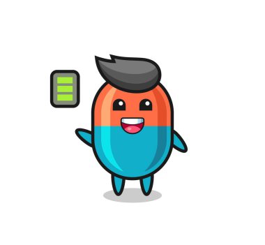 enerjik jestli kapsül maskotu karakteri, tişört, çıkartma, logo elementi için şirin tasarım