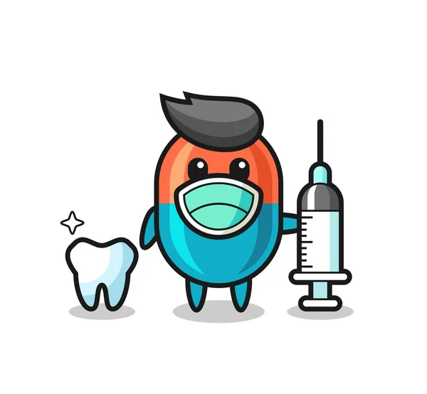 Mascot Character Capsule Dentist Cute Style Design Shirt Sticker Logo — Stock Vector