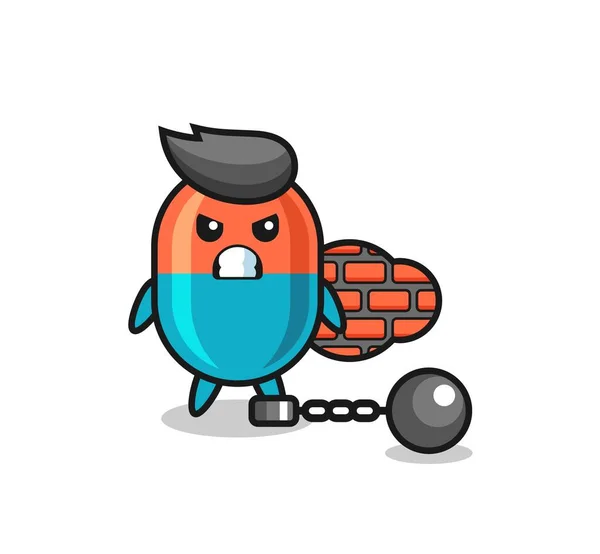 Mascotte Personnage Capsule Prisonnière Design Mignon Pour Shirt Autocollant Élément — Image vectorielle