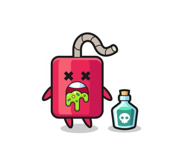 Zehirlenme sonucu kusan bir dinamit karakterinin resmi, tişört, çıkartma, logo elementi için şirin bir tasarım.