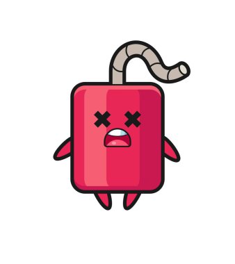 Ölü dinamit maskotu karakteri, tişört, çıkartma, logo elementi için şirin bir tasarım.