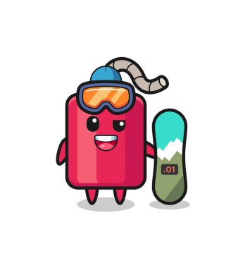 Snowboard stili dinamit karakteri tasviri, tişört, çıkartma, logo elementi için şirin tasarım.