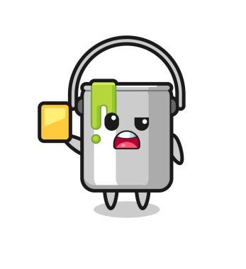 Futbol hakemi olarak bir çizgi film karakteri sarı kart veriyor, tişört, çıkartma, logo elementi için şirin bir tasarım.