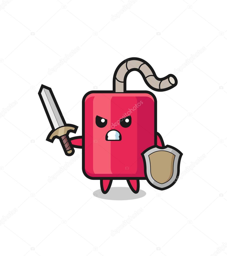 cute dynamite soldier fighting with sword and shield , cute style design for t shirt, sticker, logo element