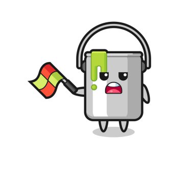 Çizgi film karakteri jürisi olarak bayrağı 45 derecelik açıyla kaldırın, tişört, çıkartma, logo elementi için şirin bir tasarım yapın.