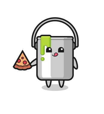 Tatlı boya kutusu pizza yiyen, tişört, çıkartma, logo elementi için şirin bir tasarım.