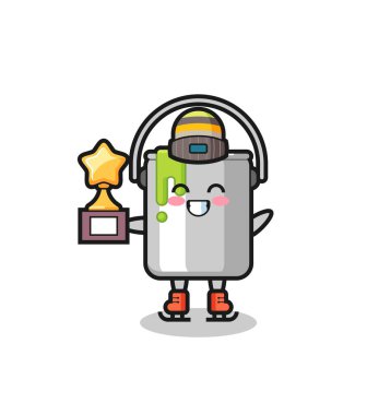 Buz patencisi olarak boya karikatürü kazanan kupa, tişört, çıkartma, logo elementi için şirin bir tasarım.