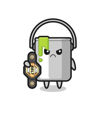 Şampiyon kemeri olan bir MMA dövüşçüsü olarak boya maskotu karakteri tişört, çıkartma, logo elementi için şirin bir tasarım.