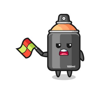 Çizgi roman yargıcı bayrağı 45 derecelik açıyla kaldırırken sprey boya tişört, çıkartma, logo elementi için şirin bir tasarım.