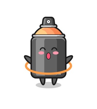 Şirin sprey boya karikatürü hula hoop oynuyor. Tişört, çıkartma, logo elementi için şirin bir tasarım.