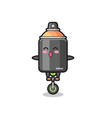 Şirin sprey boya karakteri sirk bisikleti sürüyor. Tişört, çıkartma ve logo için şirin bir tasarım.