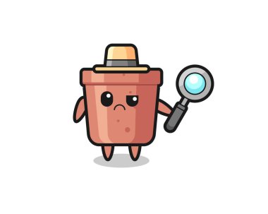 Dedektif olarak şirin saksının maskotu tişört, çıkartma ve logo elementleri için şirin bir tasarım.