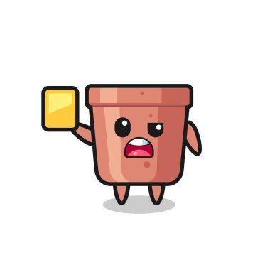 Futbol hakemi olarak çizgi film karakteri sarı kart veriyor, tişört, çıkartma, logo elementi için şirin bir tasarım.