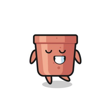 Tişört, etiket, logo elementi için sevimli bir tasarım, utangaç bir ifadeyle çiçek saksısı çizimi